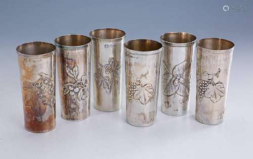 6 wine beakers, Florence approx. 1950/60, 800 silver