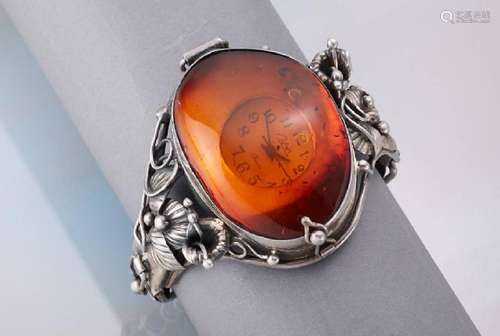 Bangle with amber, silver, Poland