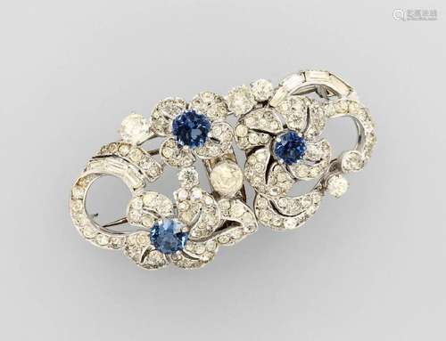 Doubleclip-brooch with rhine stones, silver 925