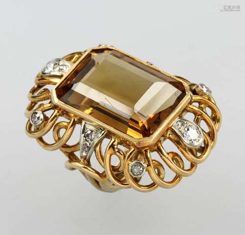 18 kt gold ring with citrine and diamonds