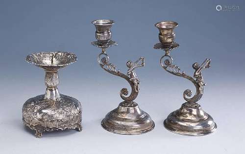 Lot 3 candle holders, approx. 1900