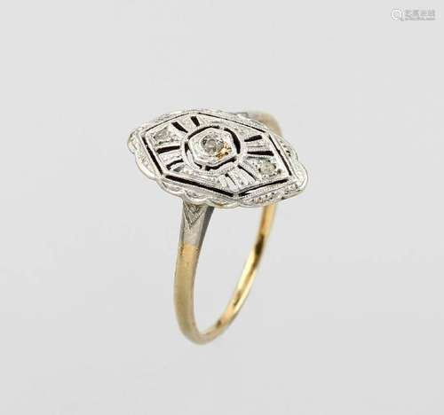 14 kt gold Art-Deco ring with diamonds