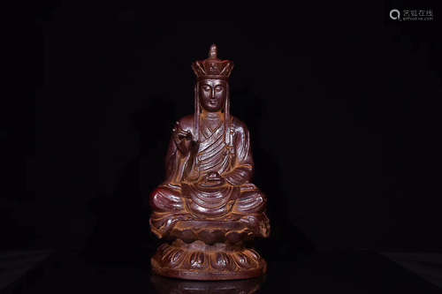 AN OLD BAMBOO CARVING MONK STATUE, QING DYNASTY