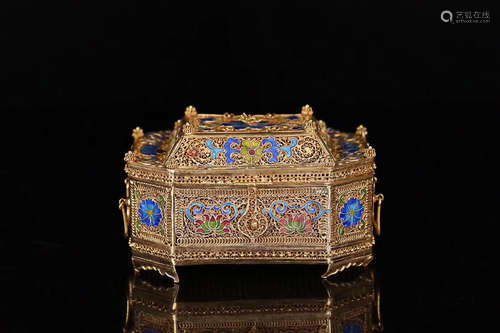 A SILVER GILDING JEWEL CASE,LATE QING DYNASTY