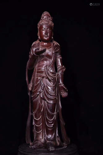 A RED SANDALWOOD GUANYIN BUDDHA STATUE, QING DYNASTY