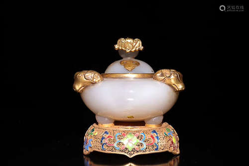 A GILT SILVER CENSER WITH NATURAL AGATE,QING DYNASTY