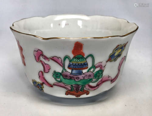 A POWER ENAMEL DARK EIGHT FAIRY BOWL