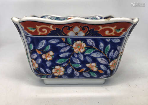 A JAPANESE MULTICOLOURED FLORAL PRINT AND SQUARE CUP