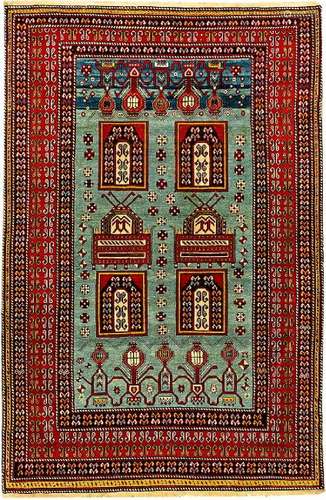 Fine Sky-Blue Tachte-Shirvan Rug (King-Throne With