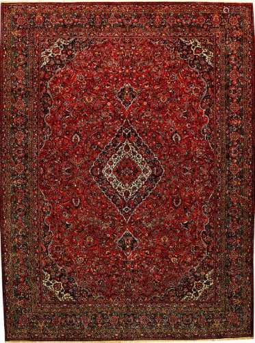 Fine Red Ground Kurk Kashan Carpet,