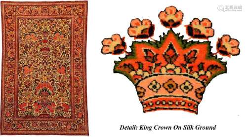 Fine Silk Ground Kurk Kashan Rug (King Crown),