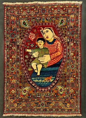 Fine Kurk Kashan 'Mohtascham' Pictorial Rug (Maria &