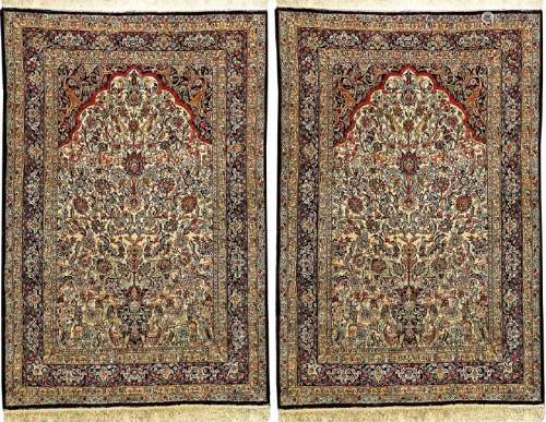 A Pair Of Fine Silk Tabriz Rugs (Paradise-Vase Design),