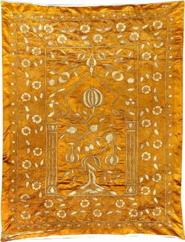 Fine Yellow Ottoman Silk & Metal 'Prayer- Embroidery',