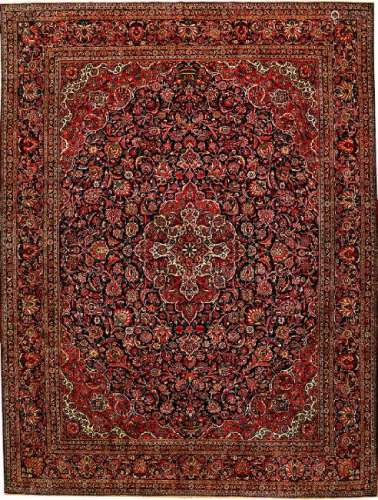 Fine Dark-Blue Ground Kurk Kashan Carpet,
