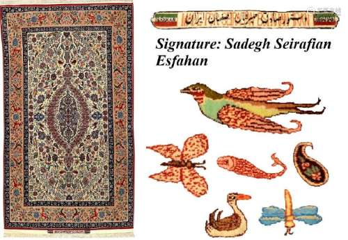 Fine 'Part-Silk' Isfahan 'Sadegh Seirafian' Rug (5x
