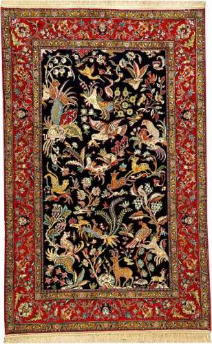 Fine 'Part-Silk' Qum 'Shakeri' Rug (Paradise Design),