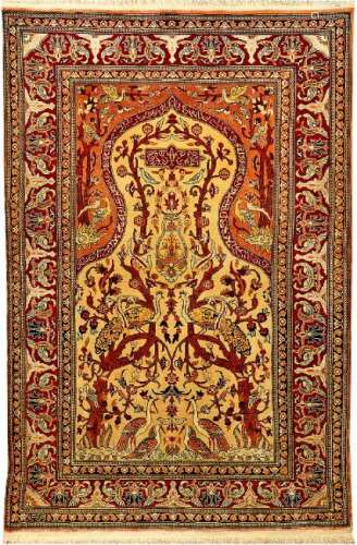 Fine Silk & Metal-Thread Hereke Rug (Signed),