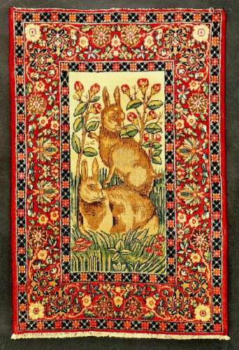 Fine Kirman 'Ravar' Pictorial Rug (Rabbits),