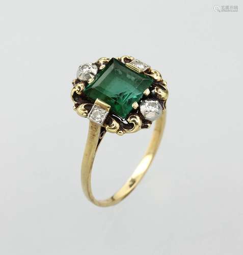 14 kt gold ring with tourmaline and diamonds