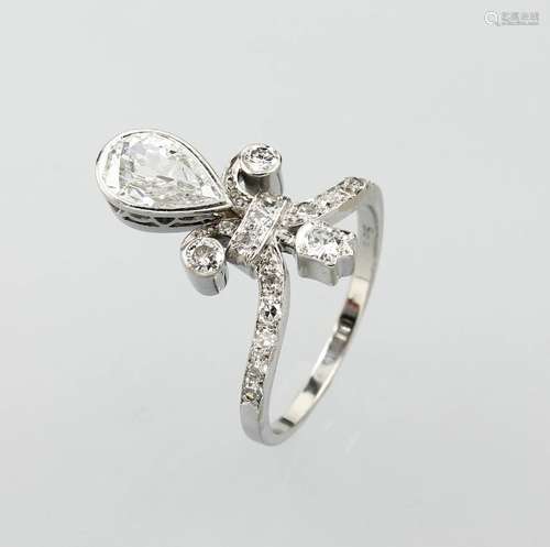 Platinum Art Nouveau ring with diamonds