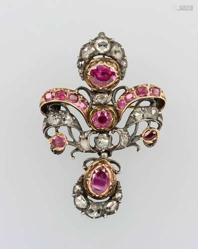 Crosspendant/brooch with rubies and diamonds