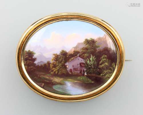 Brooch with enamel painting