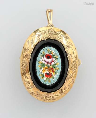 14 kt gold brooch/pendant with micromosaic ,YG 585/000