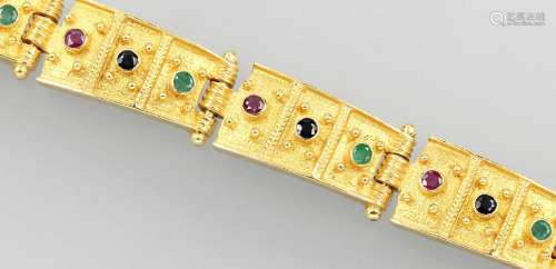 18 kt gold bracelet with coloured stones