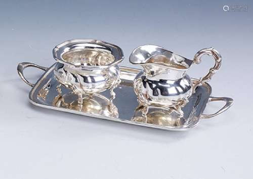 Milk jug and sugar bowl on tray