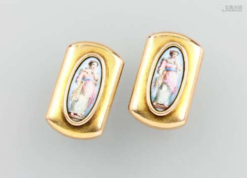 Pair of 14 kt gold cuff links with enamel painting