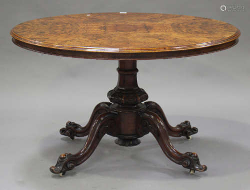 A mid-Victorian burr walnut oval tip-top breakfast table