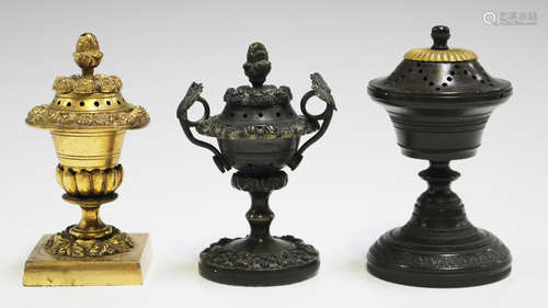 A Regency gilt bronze pastille burner of campana urn form