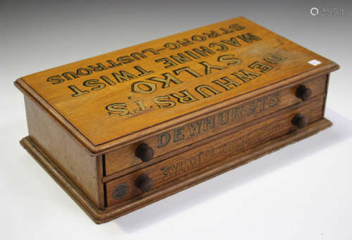 Two early 20th century oak 'Dewhurst's Sylko' counter top advertising cotton spool chests