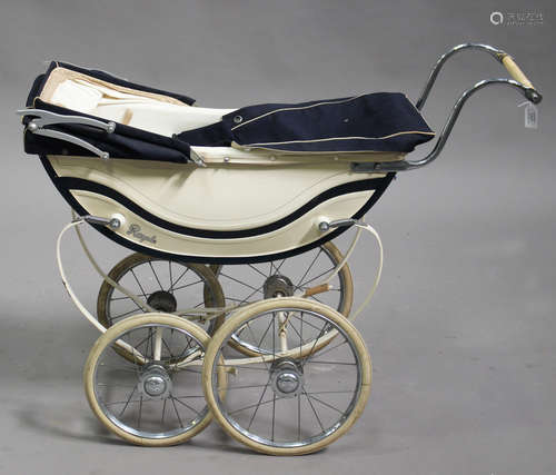 A mid-20th century white and blue Royal pram