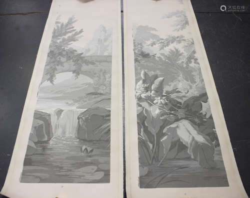 A set of five late 19th/early 20th century French grisaille printed wallpaper sections