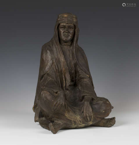 Elsie March - a mid-20th century brown patinated cast bronze figure of Lawrence of Arabia