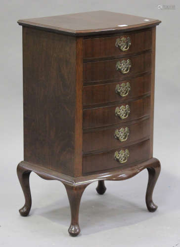 A mid-20th century mahogany bowfront chest of six drawers
