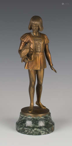 Gotthilf Jaeger - an early 20th century German gilt patinated cast bronze figure of a medieval noble boy