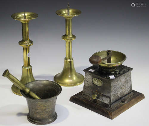 A late 19th century steel and brass mounted patent coffee mill by A. Kenrick & Sons