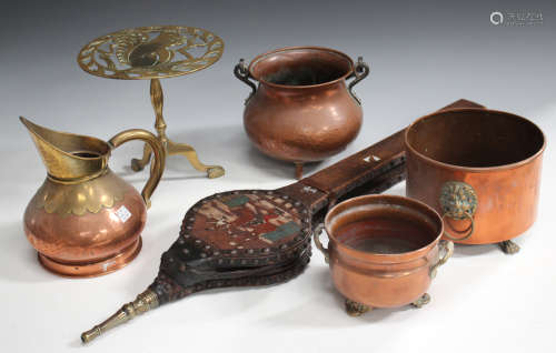 A quantity of various copper and brass ware