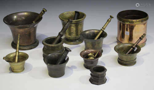 A group of nine 18th and 19th century mostly bronze mortars