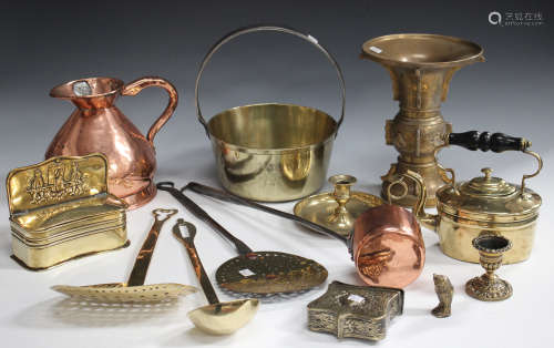 A collection of mainly 19th century copper and brassware