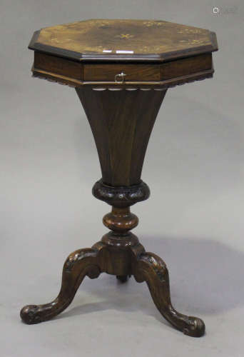 A late Victorian walnut octagonal work table