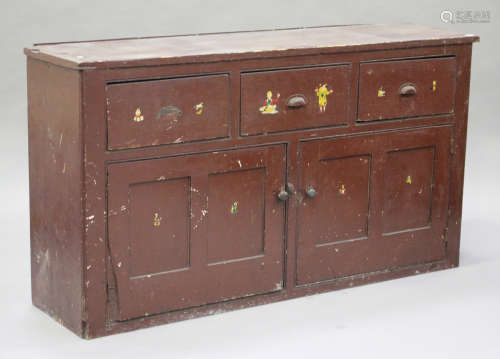 A late 19th century painted pine dresser base