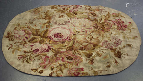 A mid-19th century French Aubusson tapestry oval fragment