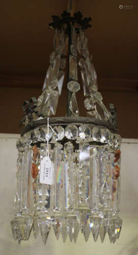 An early 20th century cast brass and cut glass ceiling light