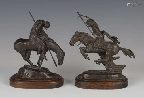 Dell Weston after Remington - a late 20th century brown patinated cast bronze figure of a Native American on horseback