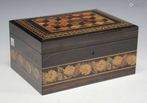 A late Victorian Tunbridge ware coromandel jewellery box by 'T. Barton late Nye'