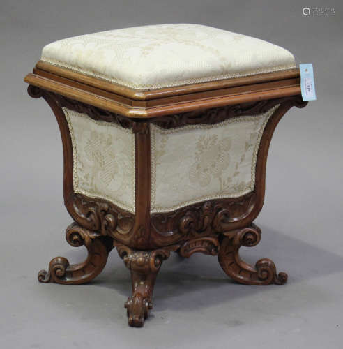 A mid-Victorian walnut box seat stool